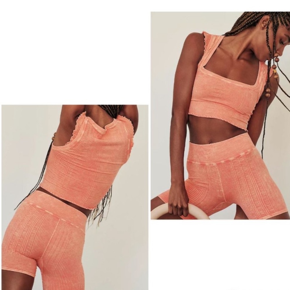 FP Movement Short Set “Just Me” in Blood Orange w ruffle NWOT M/L